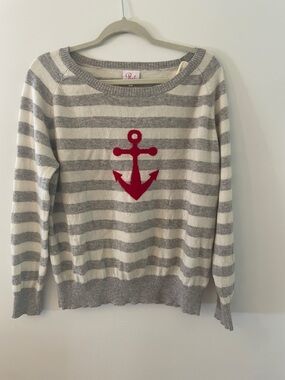Striped Crewneck Sweater with Red Anchor - Women
